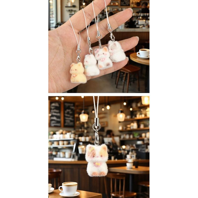 New Cartoon Cute Flocked 3D Resin Cat Keychain Bag Pendant Phone Strap Gift_voghion.com