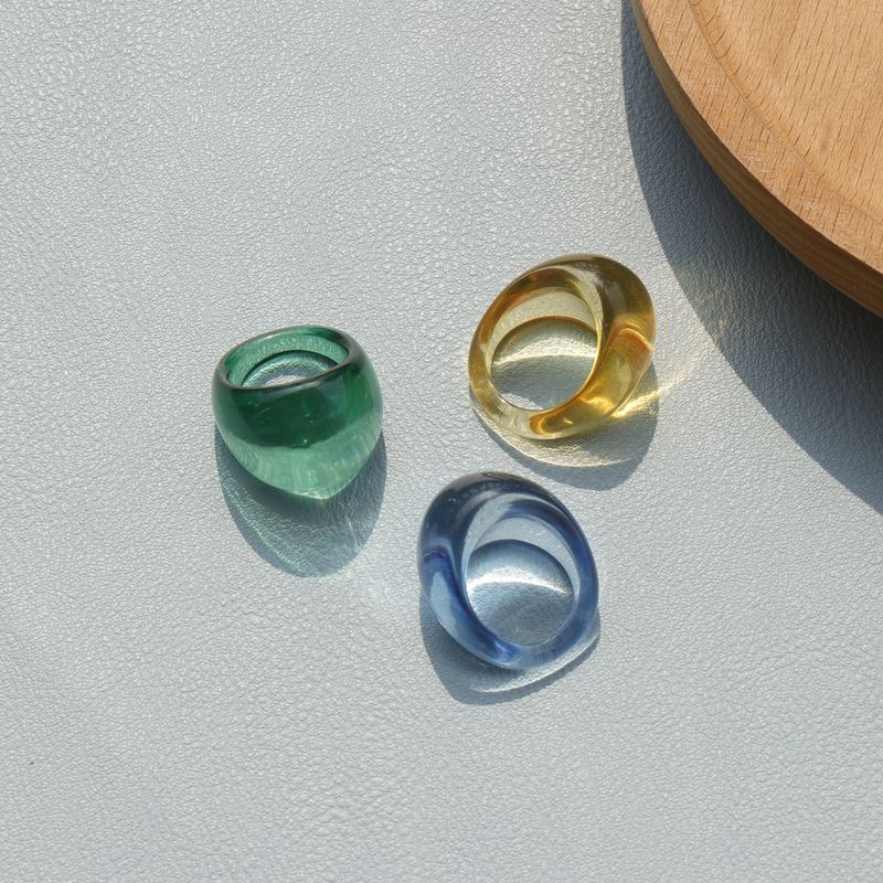 Solid Color Transparent Resin Ring Set Gold Foil Faceted Round Exaggerated Ins Style Multi-color Wide Band For Women_voghion.com