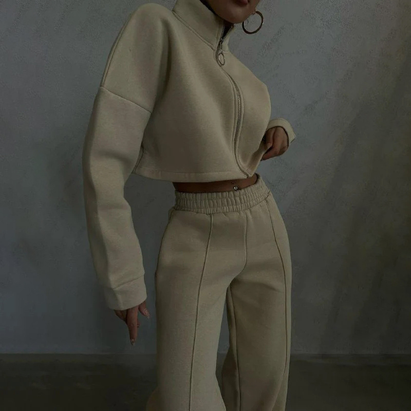 2025 Spring And Autumn New Women's Solid Color Round Neck Pullover Sleeve Sweatshirt Fashion Casual Long Pants Set_voghion.com