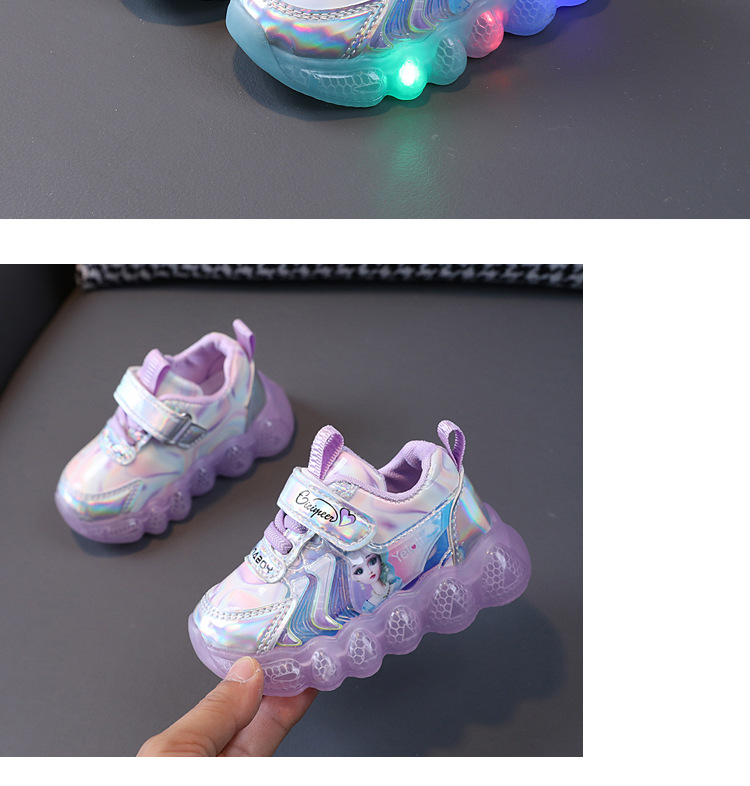 Mother & Kids Light Up Leather Sneakers For Girls Cartoon Princess Shoes Soft Soles Non-slip Toddler Shoes_voghion.com