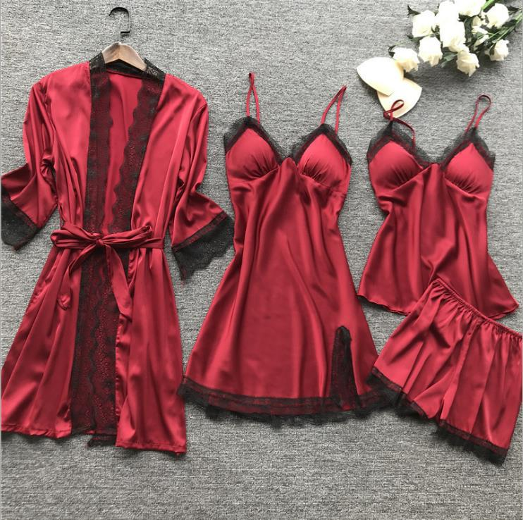 Camicia da notte sexy in quattro pezzi per la casa da donna con produttore di coppette assorbilatte all'ingrosso_voghion.com