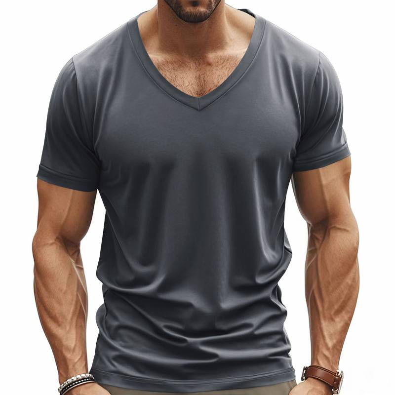 Trendiges, schnelltrocknendes, atmungsaktives, lässiges, sportliches und individuelles T-Shirt mit V-Ausschnitt für Herren im Frühling und Sommer_voghion.com