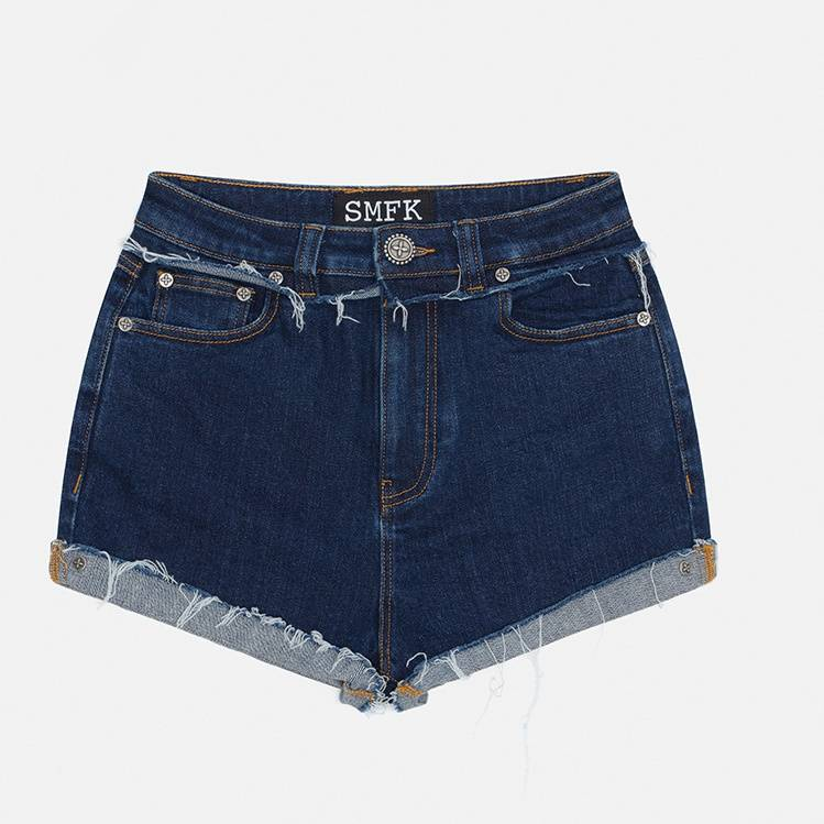 Short en jean taille haute à fleurs croisées peintes à la main, style vintage, en coton vieilli, pour femme, streetwear, mode_voghion.com
