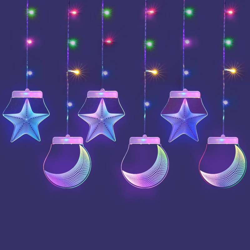 Guirnalda de luces LED decorativas con forma de estrella y control remoto: 6 luces estrelladas de colores para Navidad, dormitorio, cafetería y decoración de fiestas._voghion.com