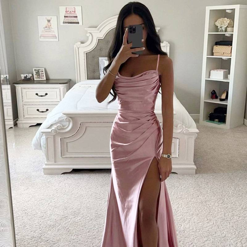 Women's Clothing Elegant Satin Wrap Dress With Corset Bustier & High Slit - Bodycon Midi Dress For Women, Stretch Polyester Formal Gown (S-3XL)_voghion.com