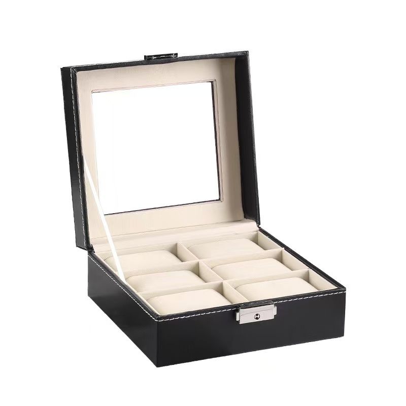 Boîte de rangement pour montres en similicuir noir avec serrure - Organiseur à 2/3/5/10/12 emplacements, couvercle en verre, doublure douce, idéale pour présenter montres, bijoux et accessoires_voghion.com