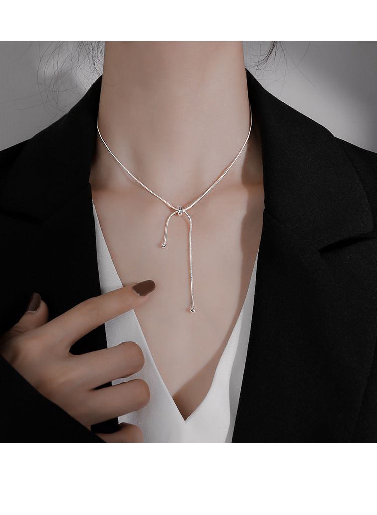 Pescoço Cobra Osso Clavícula Corrente, Colar Puxador Ajustável, Design Instagram, Moda Minimalista, Estilo Curto Feminino_voghion.com