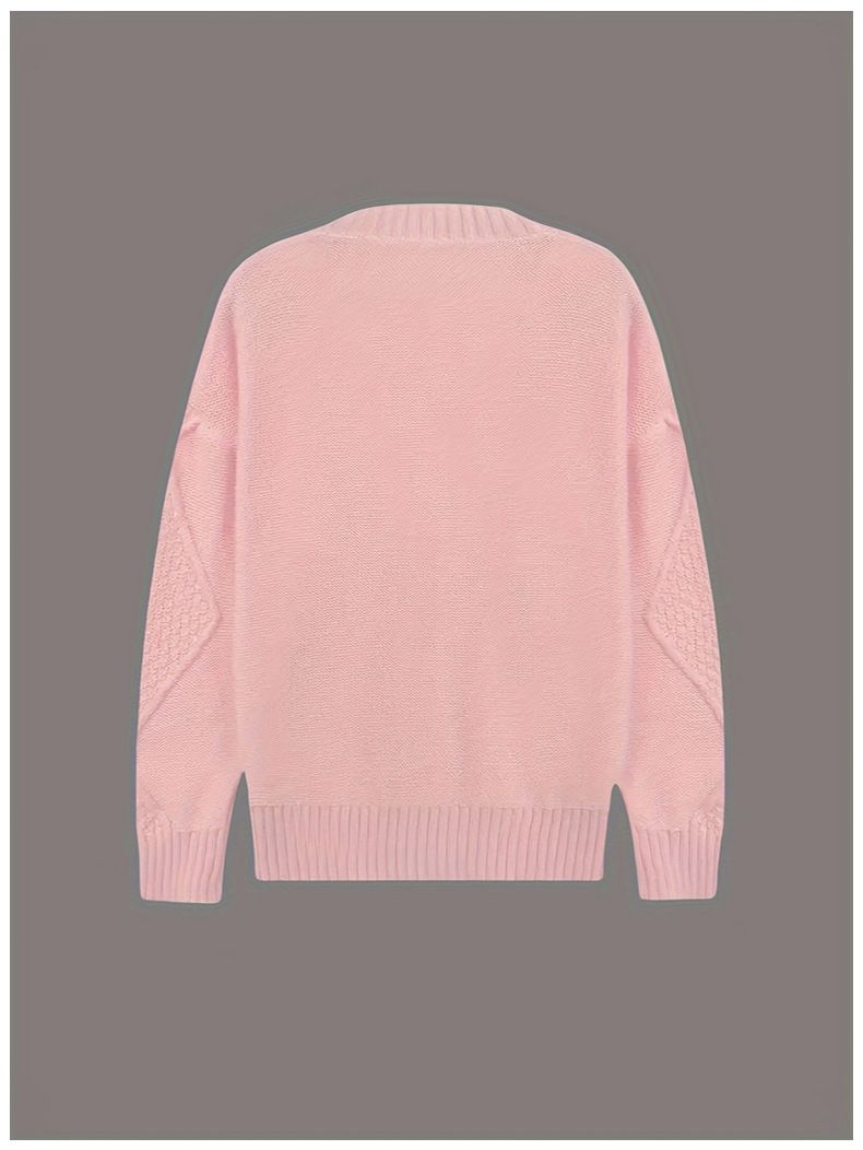 Cardigan da donna a maniche lunghe con scollo a V – Maglia in maglia tinta unita con bottoni sul davanti e punto treccia (dalla S alla XXL) – Comodo strato autunnale/invernale_voghion.com
