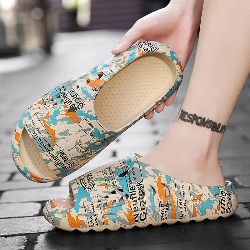 Men Slippers External Wear Sandals Open Toe Pillow Beach Slippers for Summer Soft Foam Sliders Slip Comfy_voghion.com