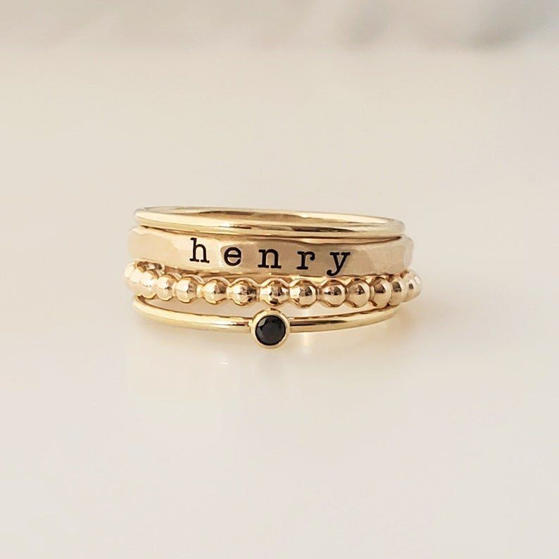 Valentine's Mother's Day 12 Color Birthstone Combination Ring Set Personalized Name Engraving_voghion.com