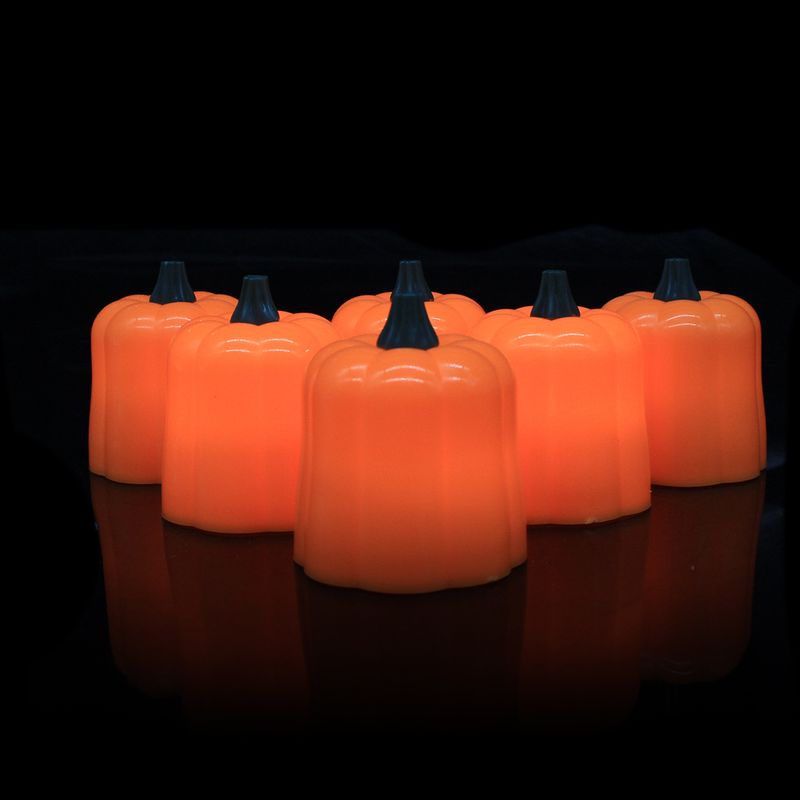 Halloween LED Pumpkin Lantern Set - 12pcs Battery-Operated Flameless Candles, Flickering Warm White Glow, Spooky Decor For Party, Porch & Indoor_voghion.com