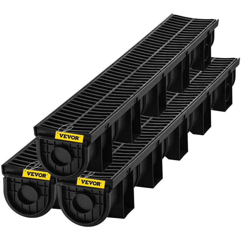 Grate,Black Plastic Drain,3 Garage Plastic Drain Drain Floor Drainage With HDPE Trench,Channel System,5.8x5.2x39.4-Inch Trench_voghion.com
