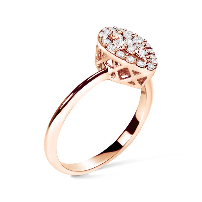 10K Rose Gold 3/8 Cttw Round-Cut Diamond Pear Promise Ring (I-J Color, I2-I3 Clarity)_voghion.com