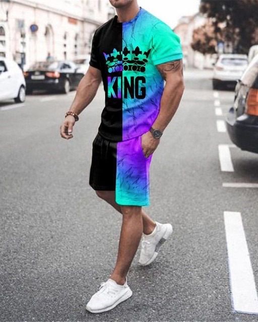 Maglietta a maniche corte con scollo rotondo da uomo, di qualità imbattibile, con pantaloncini 3D, stile casual da strada_voghion.com