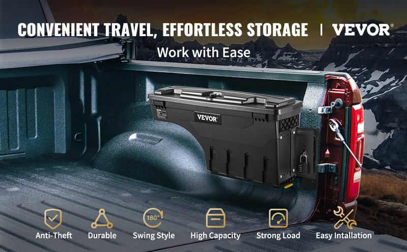 VEVOR Truck Bed Storage Box, Lockable Lid, Waterproof ABS Wheel Well Tool Box 6.6 Gal/20 L with Password Padlock, Compatible with Dodge Ram 1500 2019-_voghion.com