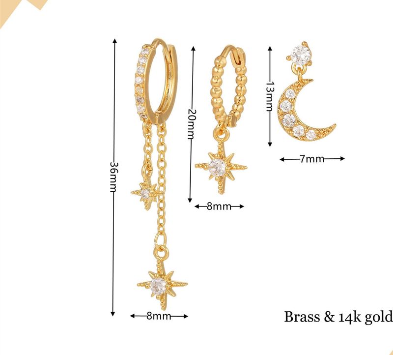 Gioielli e accessori Ottone Vero Oro Elettrolitico Stella a Sei Punte Luna Set di tre pezzi di orecchini Orecchini a clip_voghion.com