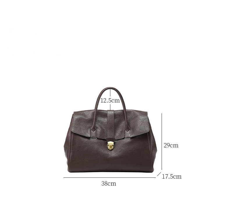 Qiu Zhen Plant Tanned Head Layer Cowhide Handheld Briefcase for Women's High Grade Genuine Leather Bag Retro Large Capacity Commuter Bag_voghion.com