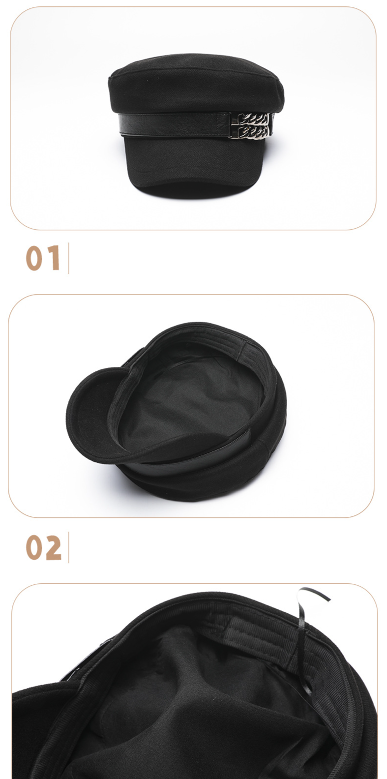 Unisex Spring and Autumn Beret hat chain decorated duck tongue newsboy hat vintage painter Octagon lady_voghion.com