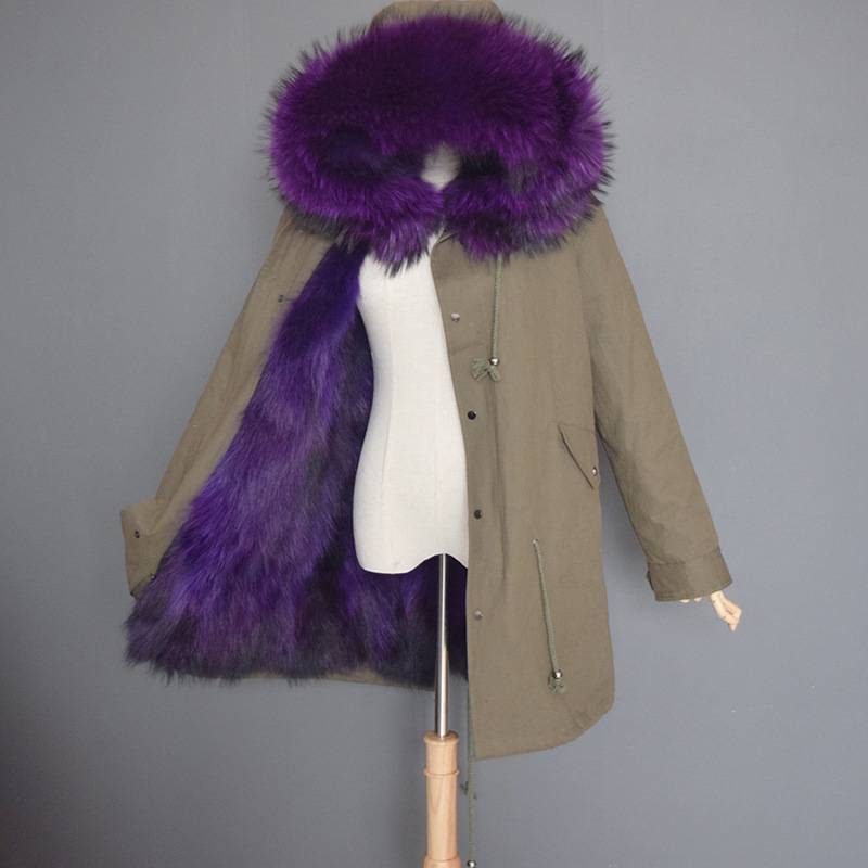 Parka in vera pelliccia di procione con colletto foderato, taglia grande, da donna_voghion.com