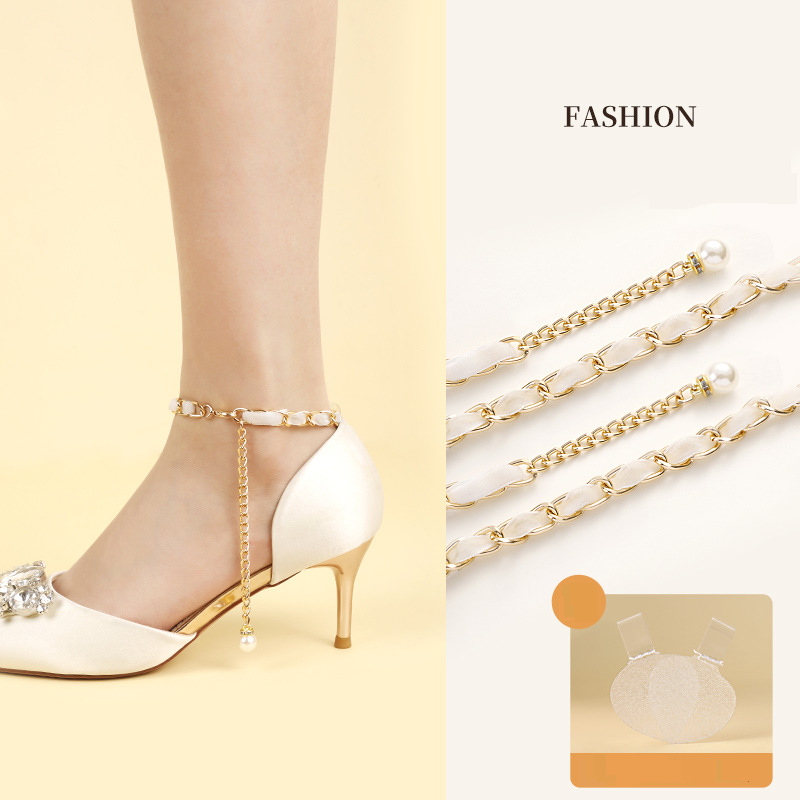 Accessori per scarpe sui nuovi sandali con tacchi alti con lacci di perle e diamanti senza tacco che cadono dal tallone, cinturini regolabili, installazione gratuita_voghion.com
