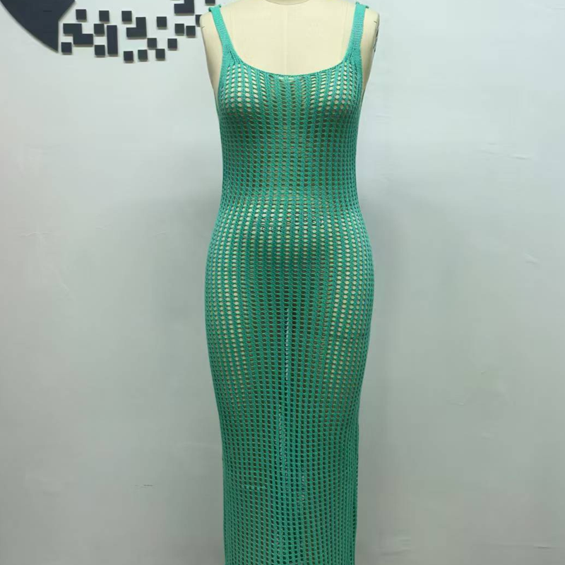 Vestido playero informal de punto con abertura en la espalda, color liso, para mujer_voghion.com