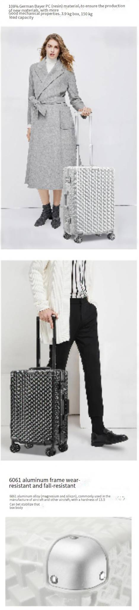 Nieuwe kleur bijpassende aluminium frame trolley koffer grote capaciteit universele wiel cabine koffer hoogwaardige aluminium frame koffer driedelige set_voghion.com