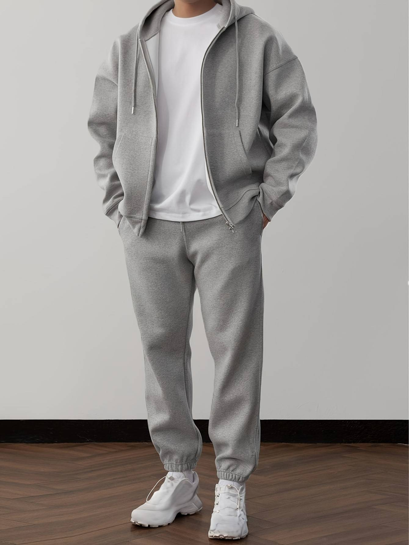 Men's Casual Sport Set – Breathable Stretchy Hoodie & Joggers, Solid Color Matching Outfit For Gym, Lounge & Everyday Wear_voghion.com