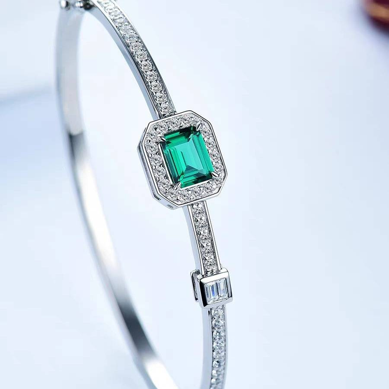 Women's Jewelry Elegant Square Emerald Bracelet With High Carbon Diamonds, 925 Sterling Silver Minimalist Dainty Cuff For Everyday Wear_voghion.com