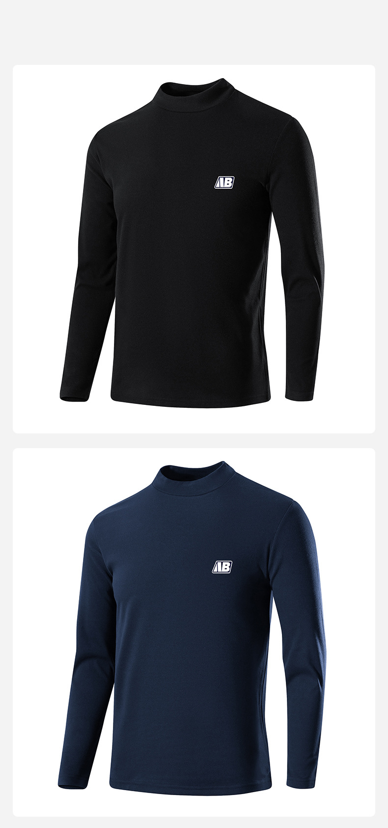 Men's Thermal Fleece Long Sleeve T-Shirt, Semi-Turtle Neck Base Layer For Winter, Warm Black Undershirt For Cold Weather_voghion.com