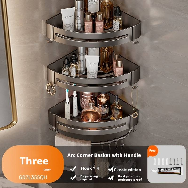 Robustes Eckregal aus Aluminium – Badezimmer-Organizer zur Wandmontage, rostfrei und wasserdicht, kein Bohren erforderlich, moderne Luxusaufbewahrung_voghion.com