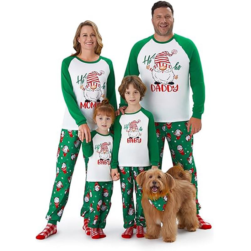 Santa Print Family Matching Pajama Set - Long Sleeve Cotton-Like Sleepwear For Parents, Kids & Pets (Dog Tee Included)_voghion.com
