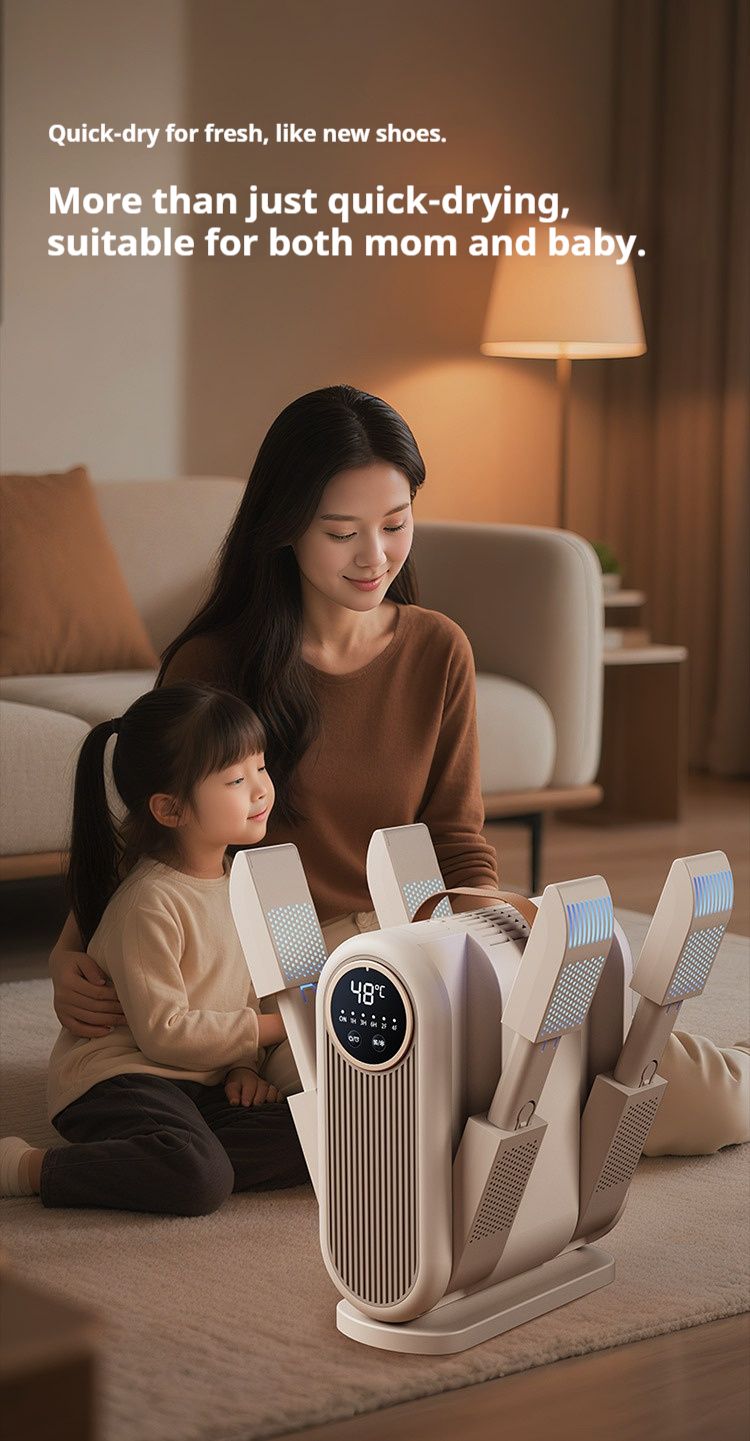 Multi-Prong Shoe Dryer – Fast Drying, Adjustable Timer, Universal Voltage (220V/110V Options) – Cream White/Black Purple_voghion.com