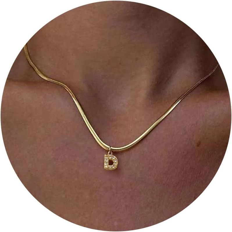 Hot Sales Moda Minúsculo CZ Zircon Carta Inicial Colar Para Mulheres Banhado A Ouro Aço Inoxidável Cobra Corrente A-Z Alfabeto Pingente_voghion.com