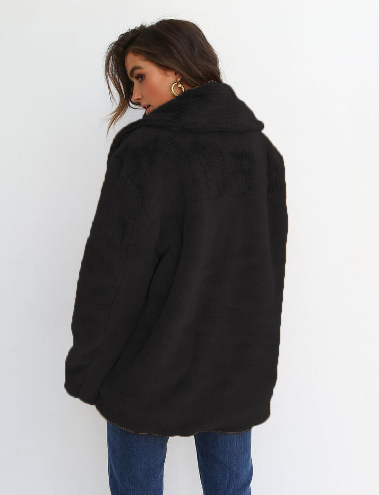 Women's Clothing Autumn and Winter Jacket Sexy Plush Lapel Slim Jacket_voghion.com