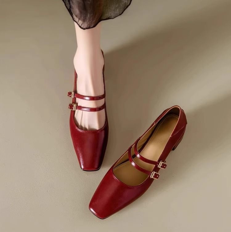 Französische kleine Lederschuhe 2025 Frühjahr neue quadratische Kopf High Heel Mary Jane Damen Einzelschuhe_voghion.com