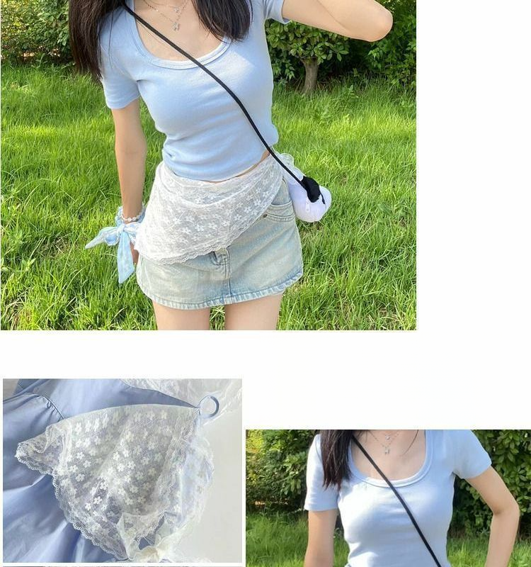 Korean 2025 New Spring Summer Heavy Lace Trim Shorts Apron Pants Skirt_voghion.com