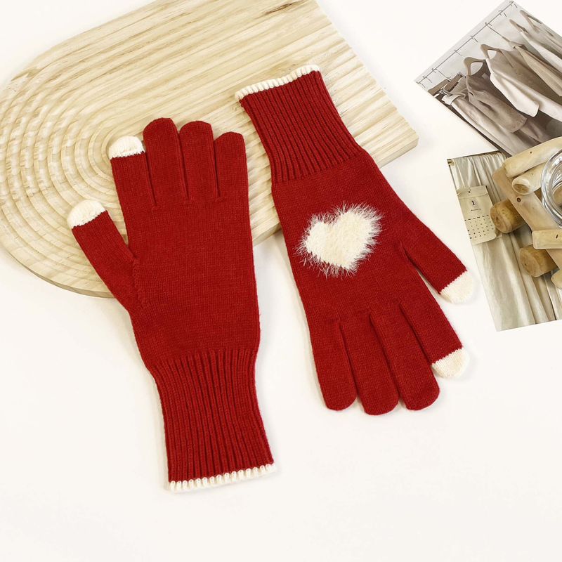 Teléfono de invierno para mujer, de color sólido, abierto, con pantalla táctil, tejido de lana gruesa, cálido, moderno, edición coreana_voghion.com