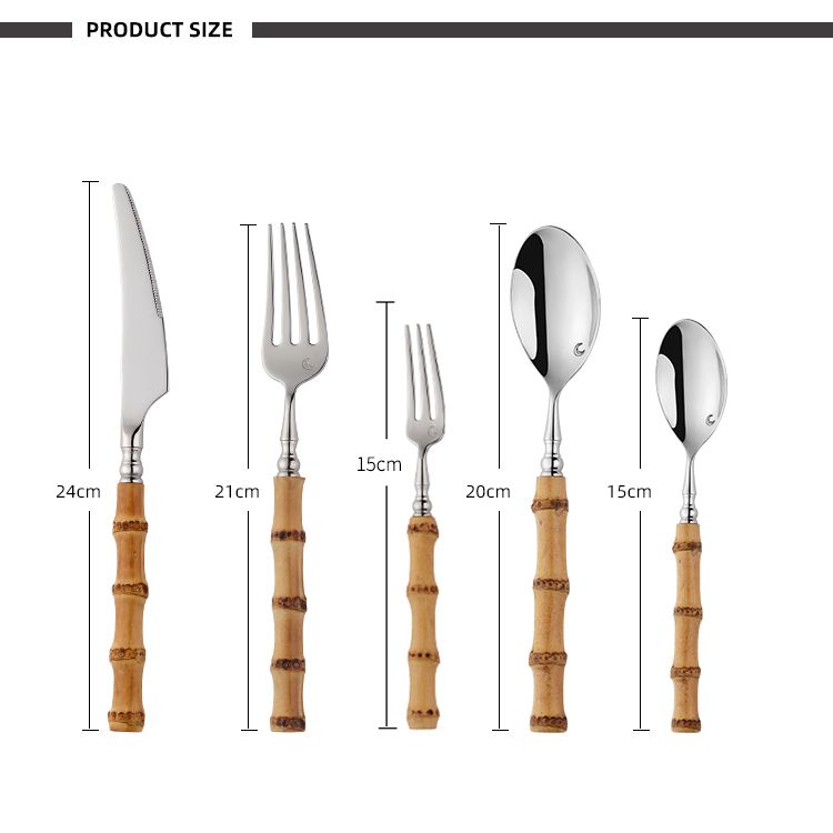 Bamboo Handle Cutlery - 18/10 Stainless Steel Set_voghion.com
