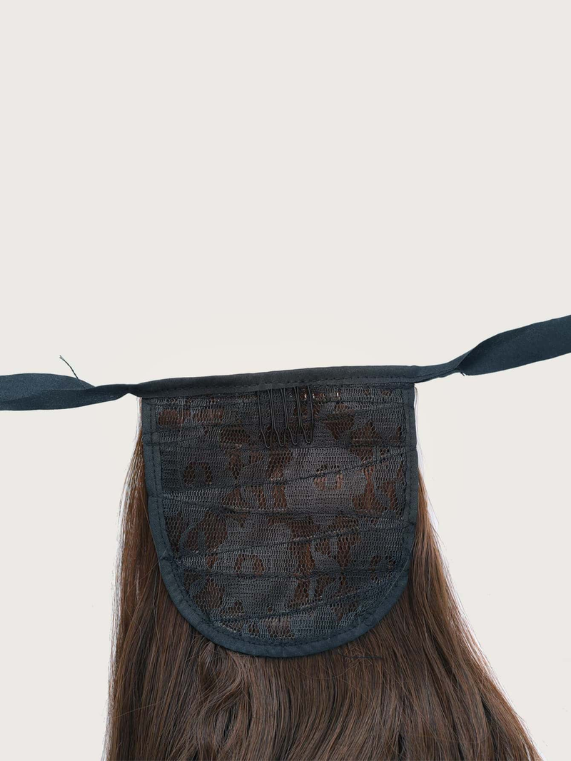 Estensioni dei capelli ricci avvolgenti coda di cavallo marrone scuro Parrucchino lungo 24 pollici per regalo per donne e ragazze_voghion.com