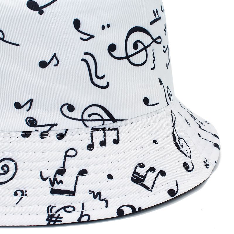 Moda Şapkalar Açık Hava Balıkçı Şapkası Geniş Kenarlı Plaj Müzik Notası Şapkaları Hip Hop Erkek Kadın Kova Yaz Şapkası Yetişkin Kova Güneş Şapkası_voghion.com