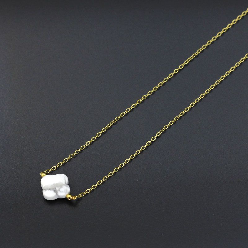 Collana semplice alla moda con ciondolo a forma di quadrifoglio portafortuna in pietra naturale, catena per clavicola da donna_voghion.com