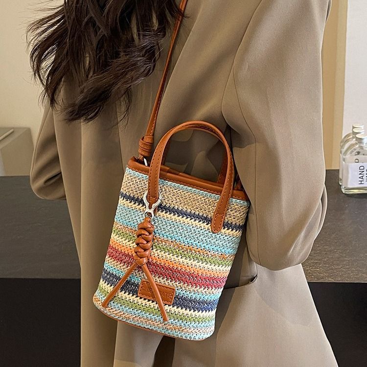 Borsa da spiaggia in paglia bohémien per donna, estate 2024, nuova moda, tracolla, portatile, intrecciata, per telefono_voghion.com