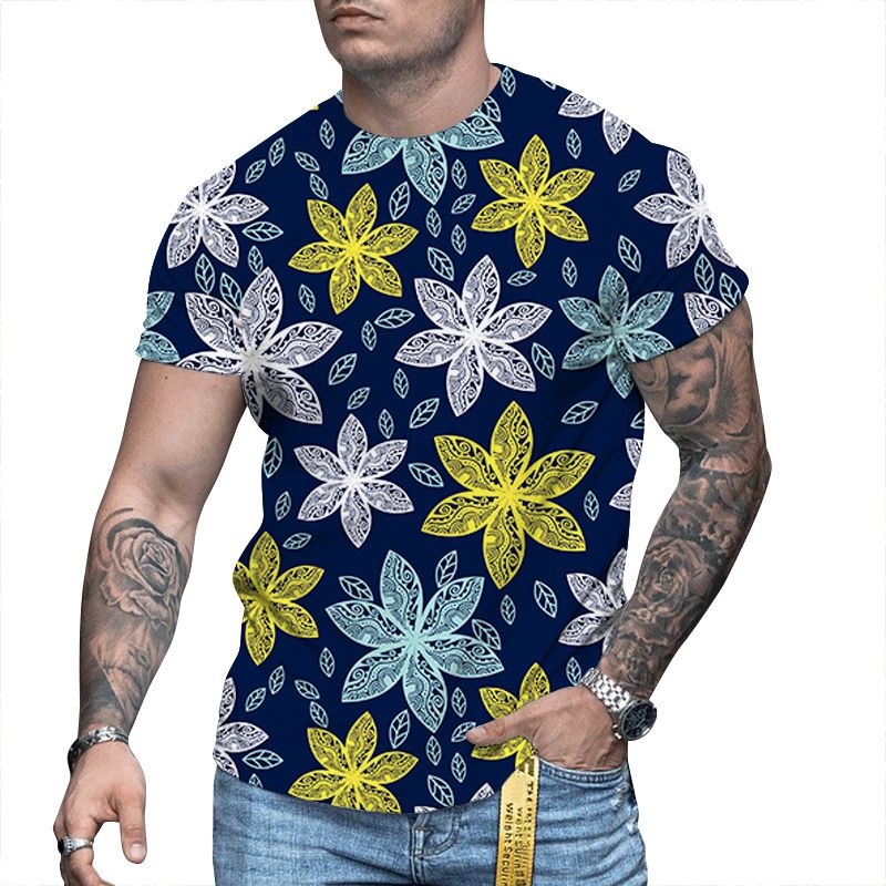 2023 Fashion T-shirt da uomo stampata con motivo floreale a foglie all-in-one_voghion.com