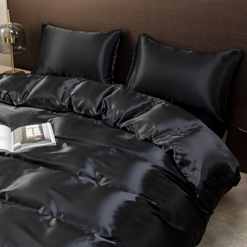Simulated Silk Satin Set Bedding Quilt Cover Three Piece Set Pure Color Washed Silk_voghion.com