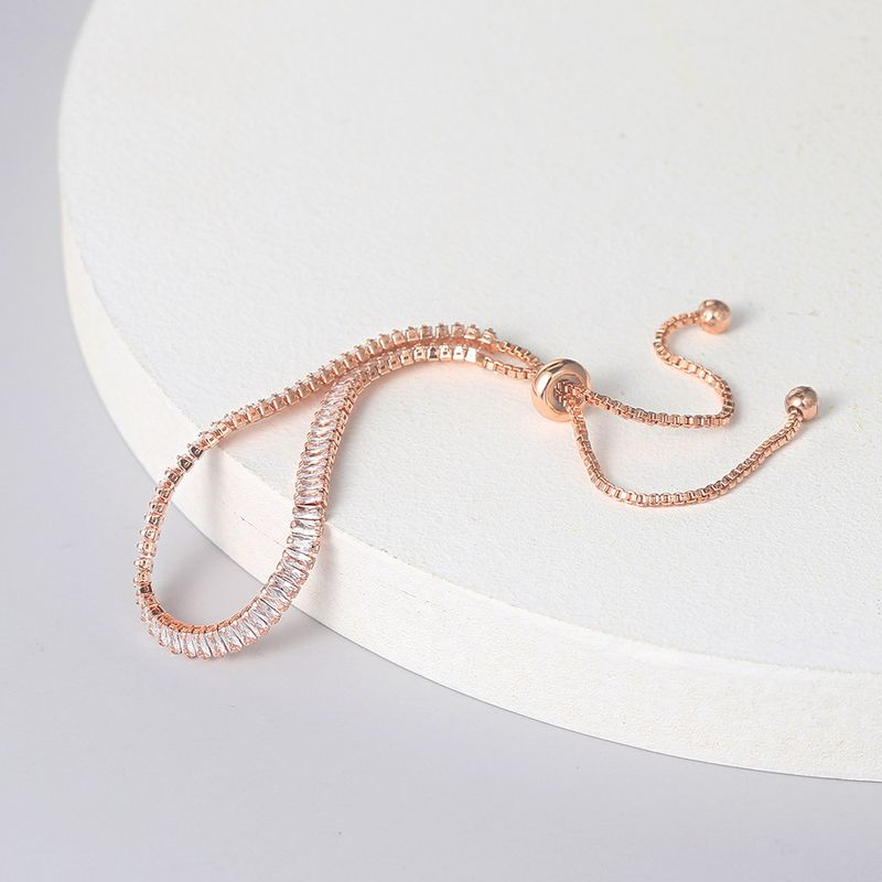 Obuyue Moda Retângulo Zircão Única Linha Completa Dia Ajustável Pulseira de Cristal Peça de Mão Feminina_voghion.com
