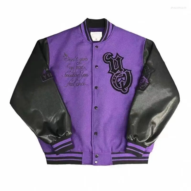 Herrenjacken Vintage Varsity Jacke Männer Lila Baseball Stickerei PU Lederärmel Frühling Herbst Frauen Bomber_voghion.com