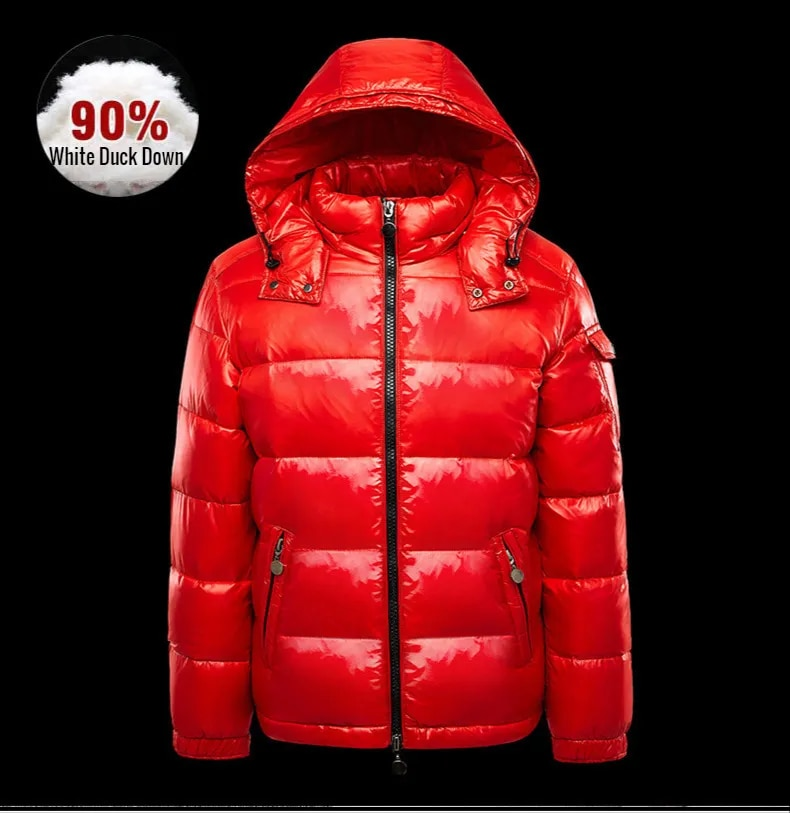 Herren Daunen Jacke Weiße Enten Haube Warm Glänzende Männer Glänzend Schwarz Rot Gepolstert Flauschigen Mantel Mann Winter Puffer Frauen_voghion.com