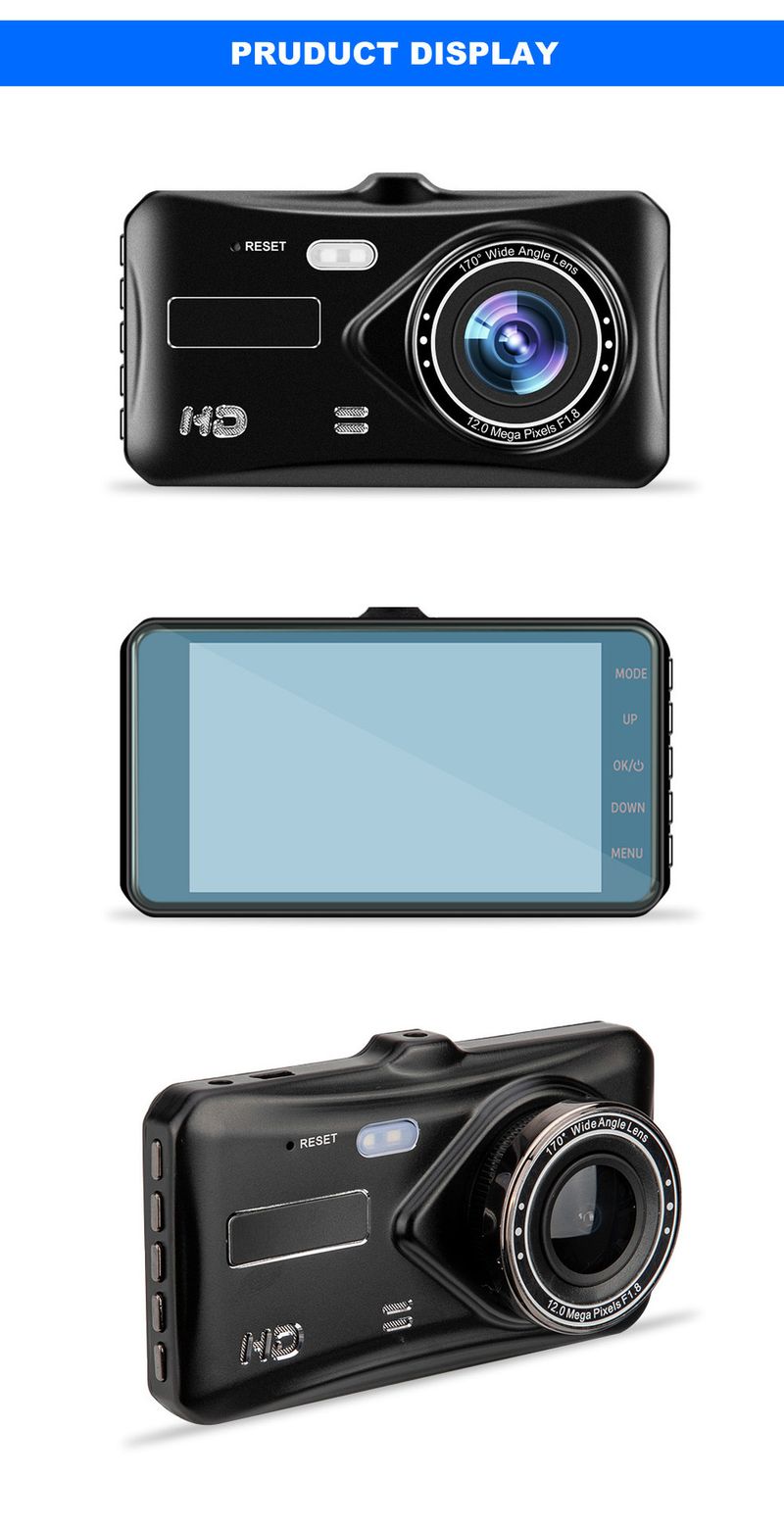 1080P Dash Cam 4inch Rearview Image HD Front And Rear Dual Recording Touch Screen DVR Wide Angle_voghion.com