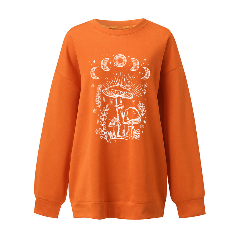 Women's off-the-shoulder long-sleeved sweatshirt mysterious printed fleece top_voghion.com