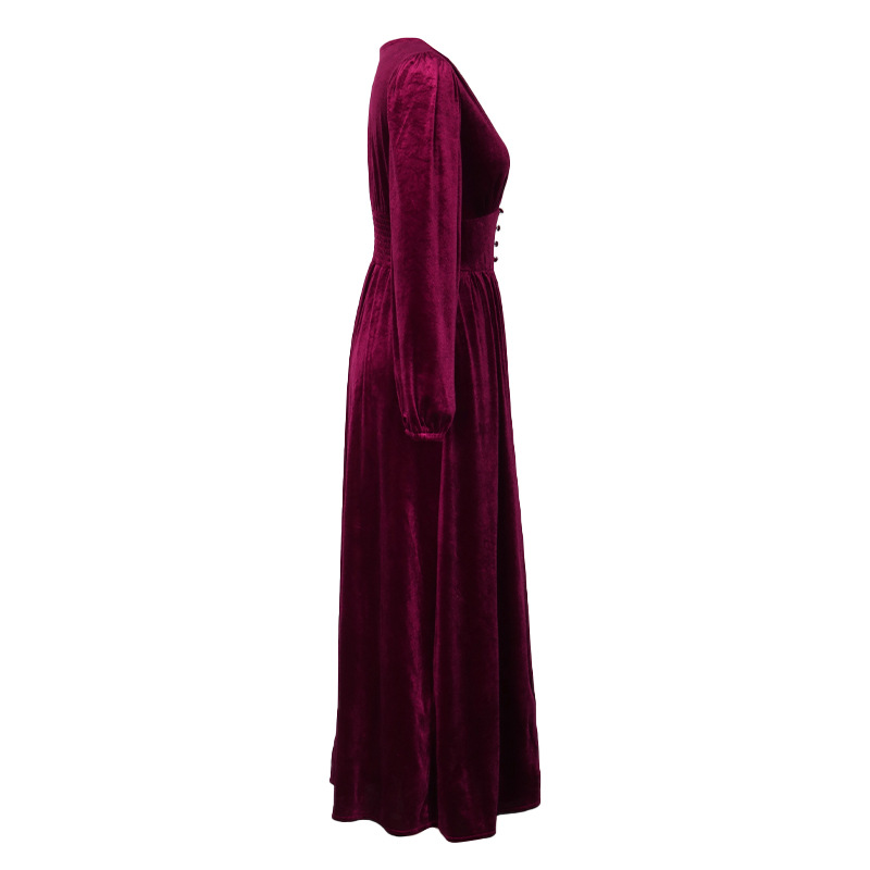 Gonna lunga da donna in maglia di velluto transfrontaliera per l'autunno e l'inverno_voghion.com